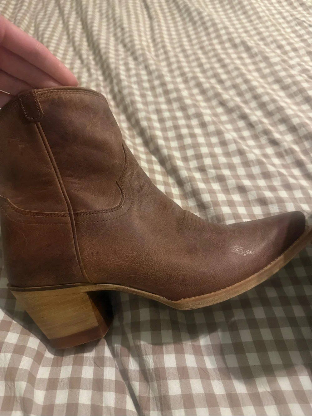 Tecovas Tan Leather Pointed Toe Ankle Booties